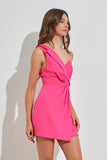 Bright Pink Colored Overlap Mini Dress