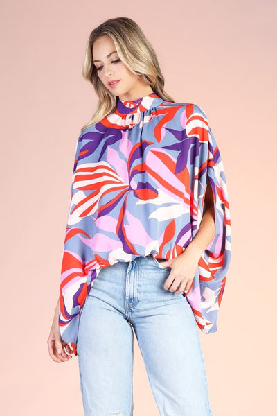 Grey Blooming Lily Mock Neck Caftan Top