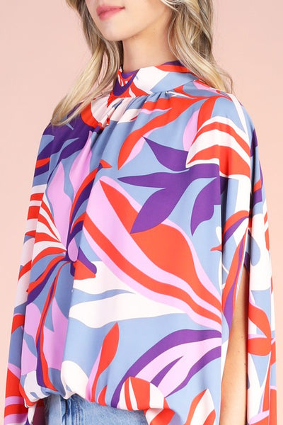 Grey Blooming Lily Mock Neck Caftan Top
