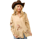 Camel Embroidered Cowgirl Linen Blouse