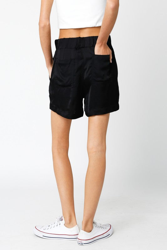 Black Colored Shiloh Satin Shorts