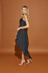 Black Colored Unbalanced Shirring Dress