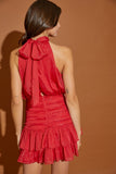 Chili Red Colored Halter Neck Shirring Dress