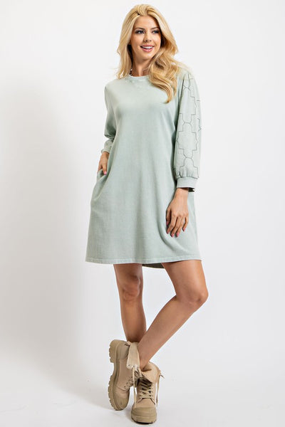 Light Grey Colored Mineral Wash Terry Knit Dress