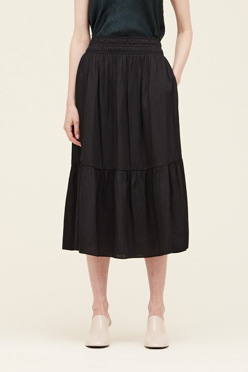 Black Colored Satin Midi Skirt