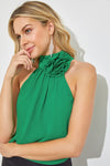 Green Colored Flower Neck Detail Sleeveless Top
