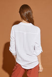 White Colored V Neck Button Down Henley Shirt