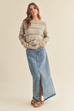 Taupe and Blue Striped Pattern Sweater