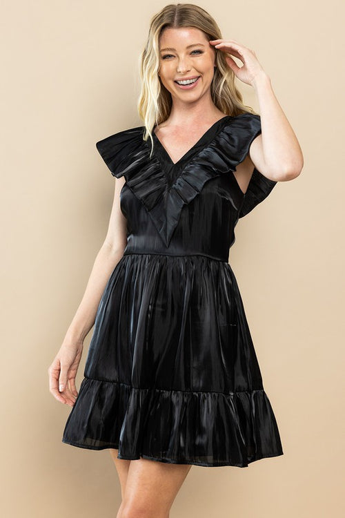Black Colored Ruffled Sleeveless Tiered Dress