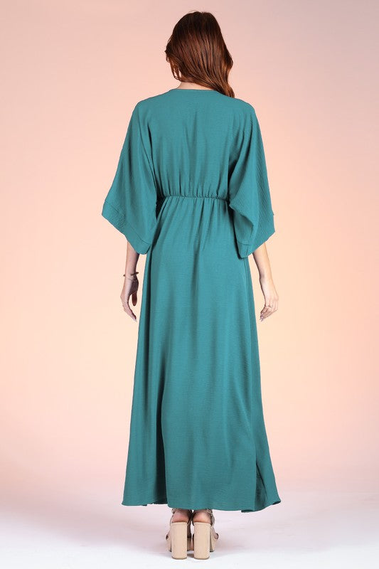 Hunter Green Crepe Kimono Dress