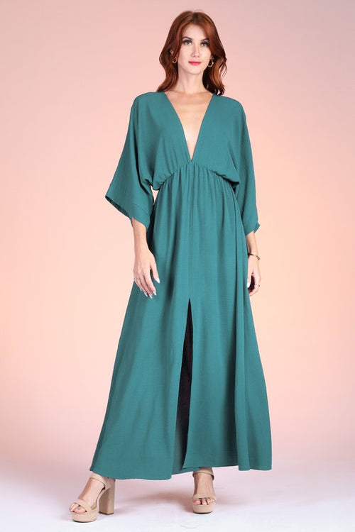 Hunter Green Crepe Kimono Dress