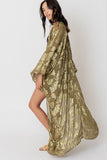 Olive and Gold Lurex Maxi Kimono Cardigan Robe