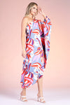 Grey Multi Design Blooming Lily Asymetrical One Sleeve Dress
