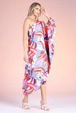 Grey Multi Design Blooming Lily Asymetrical One Sleeve Dress