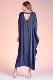 Navy Colored Washed Poly Silk Caftan Maxi