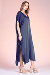 Navy Colored Washed Poly Silk Caftan Maxi