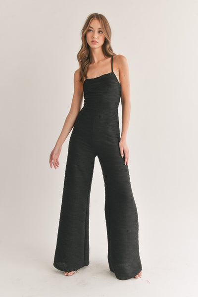 Black Colored Cowl Neck Wide Pants Jumpsuit