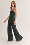 Black Colored Cowl Neck Wide Pants Jumpsuit