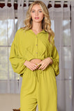 Olive Green Colored Long Sleeve Button Down Crop Top
