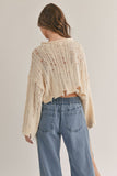 Cream Colored Distressed Bell Sleeve Cropped Sweater