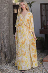 Yellow Multi Print Kimono Sleeve Maxi Dress