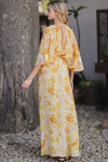 Yellow Multi Print Kimono Sleeve Maxi Dress