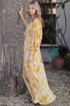 Yellow Multi Print Kimono Sleeve Maxi Dress