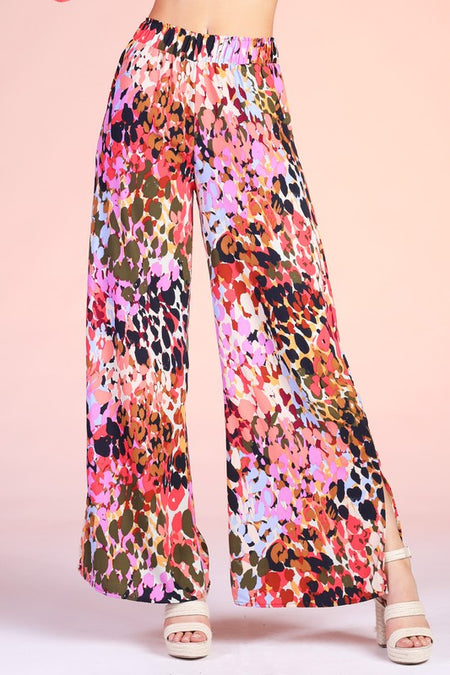 Pink Multi Print Sunset Wonders Tie Waist Wide Leg Pants