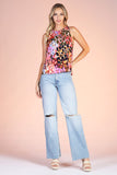 Mixed Leopard Elastic High Neck Tank Top