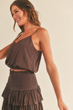Chocolate Colored Bubble Cami top and Smocked Skirt Set