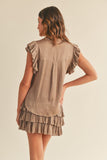 Mocha Colored Ruffled Cap Sleeves Button Up Top