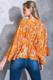 Rust Colored Floral Print Kimono Sleeve Top