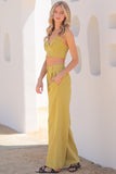 Dusty Lime Green Colored Bra Top and High Waisted Long Pants Set