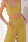 Dusty Lime Green Colored Bra Top and High Waisted Long Pants Set