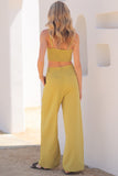 Dusty Lime Green Colored Bra Top and High Waisted Long Pants Set