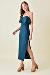 Dark Green Chic Ruffle Thigh Slit Ankle Length Dress