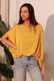 Mustard Washed Poly Silk Boat Neck Caftan Top