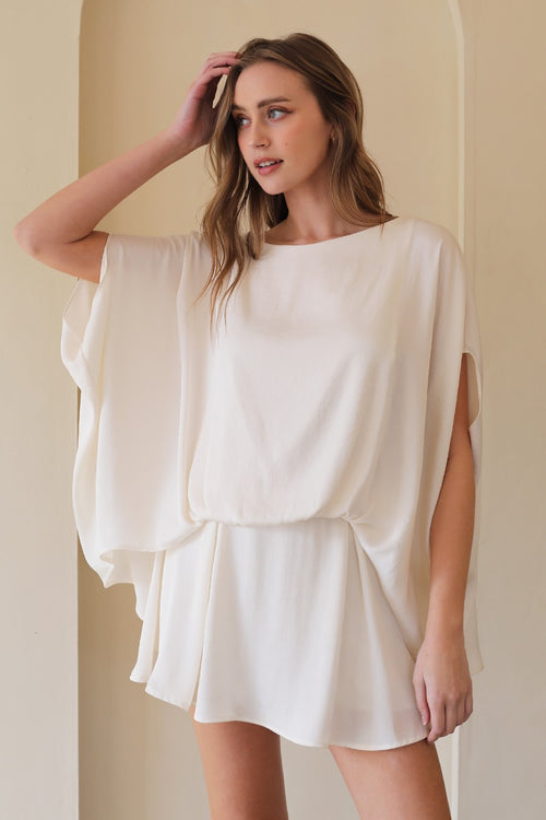 Ivory Washed Boat Neck Caftan Top