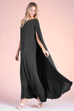 Black Colored Washed Poly Silk One Shoulder Cape Maxi Dress