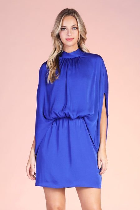 Electric Blue Colored Vegan Leather Scoop Neck Mini Dress