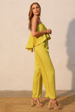 Chartreuse Cascade Strapless Jumpsuit