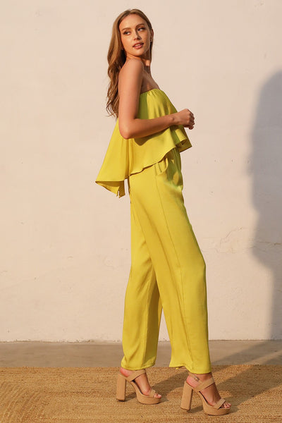 Chartreuse Cascade Strapless Jumpsuit