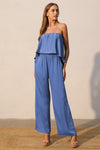 Blue Poly Silk Strapless Jumpsuit
