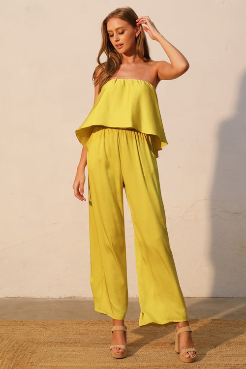 Chartreuse Cascade Strapless Jumpsuit