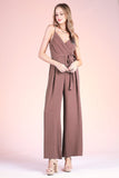 Mocha Colored Matte Crepe Pleated Cami Jumpsuit