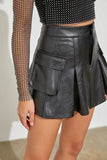 Black Colored Cargo Faux Leather Mini Skirt
