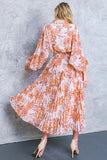 Ivory and Peach Floral Print Collared Midi Dress