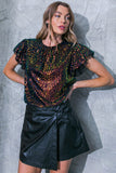 Black Colored Short Sleeve Sequin Top