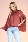 Brown Colored Washed Poly Silk Mock Neck Caftan Top