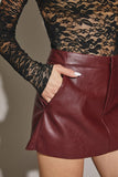 Red Wine Colored Snap Button Mini Skort